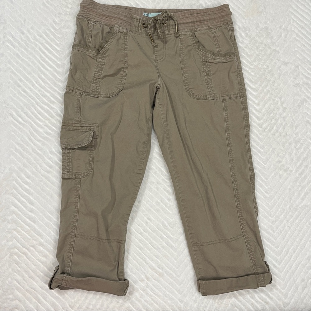 Maurice Tan Capri Cropped Pants Elastic Ribbed Waistband Size medium cotton - Picture 7 of 10